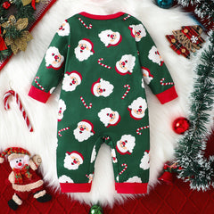Cute Santa Claus and Candy Cane Print Long Sleeve Baby Jumpsuit