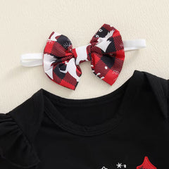 3PCS Merry Christmas Letter Reindeer Plaid Print Long Sleeve Baby Set