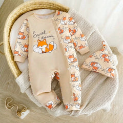 2PCS Cute Sweet Dream Letter Fox Print Long Sleeve Baby Jumpsuit