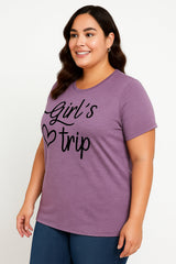 Girl's Trip Letter Heart Print Women Slogan Plus Size T-Shirt
