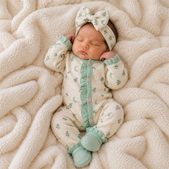 2PCS Grace Moon Leaf Printed Long Sleeve Baby Jumpsuit