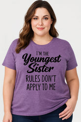 I Am The Youngest Sister Fashion Letter Print Women Slogan Plus SizeT-Shirt