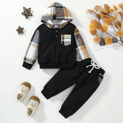 2PCS Chic Plaid Print Long Sleeve Hoodie Baby Boy Set