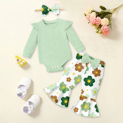 3PCS Classic Floral Print Bowknot Decor Long Sleeve Baby Set