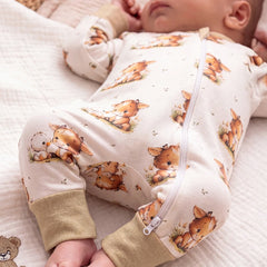 Lovely Cow and Duck Printed Long Sleeve Zipper Baby Jumpsuit