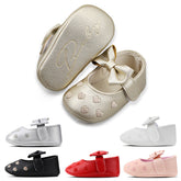 Embroidered Heart Bow Soft Sole Baby Prewalker Shoes