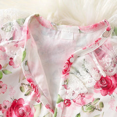 2PCS Vivid Floral Print Lace Long Sleeve Baby Girl Jumpsuit
