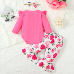 3PCS Vivid Floral Print Long Sleeve Baby Girl Set