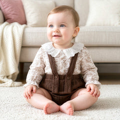 Charming Leaf Print Long Sleeve Baby Girl Romper