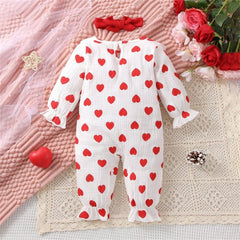 2PCS Winsome Heart Print Long Sleeve Baby Jumpsuit
