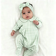 2PCS Endearing Plaid Printed Long Sleeve Baby Jumpsuit