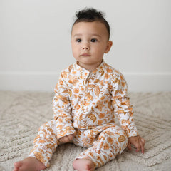 2PCS Soft Floral Print Long Sleeve Baby Zipper Jumpsuit