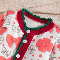 Pretty Bow Polka Dots Print Knit Long Sleeve Baby Girl Jumpsuit