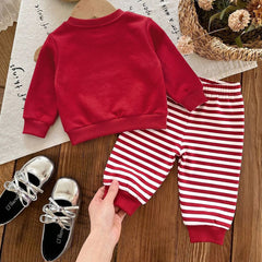 2PCS Ho Ho Ho Letter Santa Claus Stripe Print Long Sleeve Baby Set