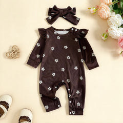 2PCS Endearing Floral Print Long Sleeve Baby Girl Jumpsuit