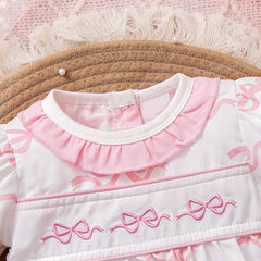 Pretty Bow Embroidery Short Sleeve Baby Girl Romper
