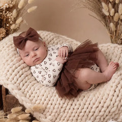 2PCS Dreamy Heart Printed Long Sleeve Mesh Baby Romper