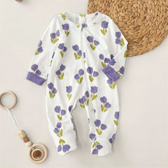Gorgeous Floral Printed Zipper Long Sleeve Baby Jumpsuit