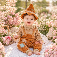 2PCS Vintage Scarecrow Style Plush Long Sleeve Baby Jumpsuit