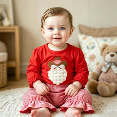2PCS Adorable Christmas Santa Claus Applique Long Sleeve Baby Set