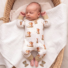 Lovely Cow and Duck Printed Long Sleeve Zipper Baby Jumpsuit