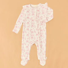 Cheerful Bow Print Long Sleeve Zipper Baby Girl Jumpsuit