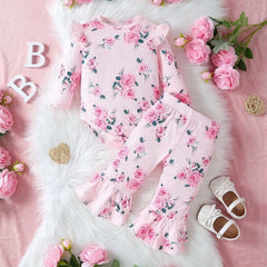 2PCS Delightful Floral Print Long Sleeve Baby Girl Set