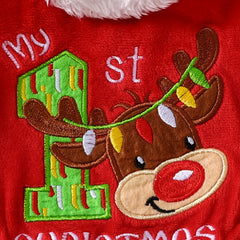 2PCS My 1st Christmas Letter Reindeer Print Baby Girl Velvet Romper