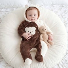 Lovely Bear Bow Applique Long Sleeve Baby Plush Hoodie Jumpsuit