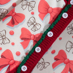 Pretty Bow Polka Dots Print Knit Long Sleeve Baby Girl Jumpsuit