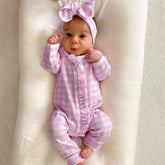 2PCS Stylish Plaid Printed Ruffle Long Sleeve Zipper Baby Jumpsuit