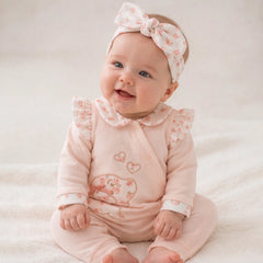 2PCS Cute Puppy Embroidery Floral Printed Long Sleeve Baby Jumpsuit