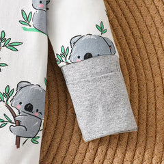 Lovely Koala Printed Long Sleeve Zipper Baby Jumpsuit