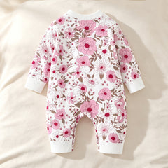 Vintage Baby Girl Floral Printed Long Sleeve Jumpsuit