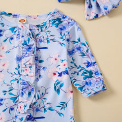 2PCS Pretty Floral Printed Long Sleeve Baby Jumpsuit