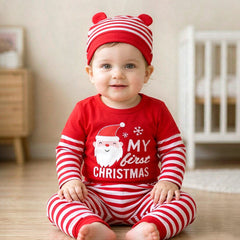 3PCS My 1st Christmas Santa Claus Printed Baby Set