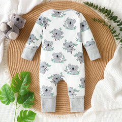 Lovely Koala Printed Long Sleeve Zipper Baby Jumpsuit