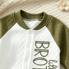 Little Brother Letter Printed Color Block Long Sleeve Baby Jumpsuit