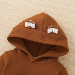 2PCS Casual 3D Ear Stripe Print Long Sleeve Hoodie Baby Set