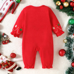 Color Block Holiday Print Fleece Long Sleeve Baby Jumpsuit