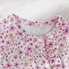 2PCS Romantic Floral Print Ruffle Long Sleeve Baby Zipper Jumpsuit