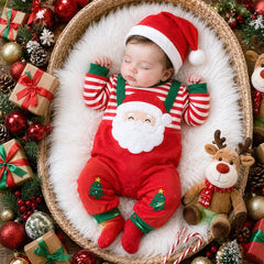 2PCS Cute Santa Applique Stripe Print Baby Christmas Jumpsuit
