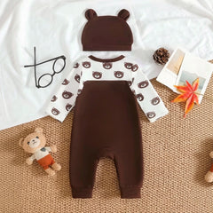 2PCS Timeless Bear Printed Faux Layer Baby Jumpsuit