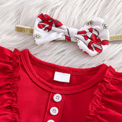 3PCS Lovely Candy Cane and Bow Print Long Sleeve Baby Set