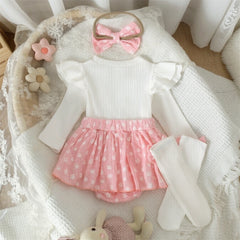 3PCS Winsome Floral Printed Bow Baby Girl Romper