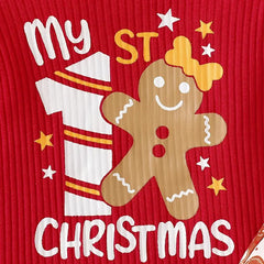 3PCS Sweet My 1st Christmas Letter Gingerbread Man Print Baby Set