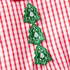 Lovely Christmas Tree Applique Plaid Printed Long Sleeve Baby Romper