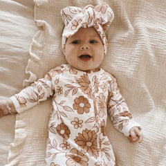 2PCS Pretty Floral Printed Baby Long Sleeve Jumpsuit