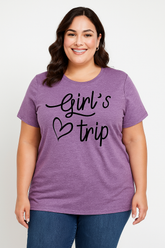 Girl's Trip Letter Heart Print Women Slogan Plus Size T-Shirt