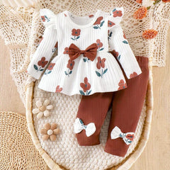 2PCS Elegant Floral Print Long Sleeve Baby Girl Set